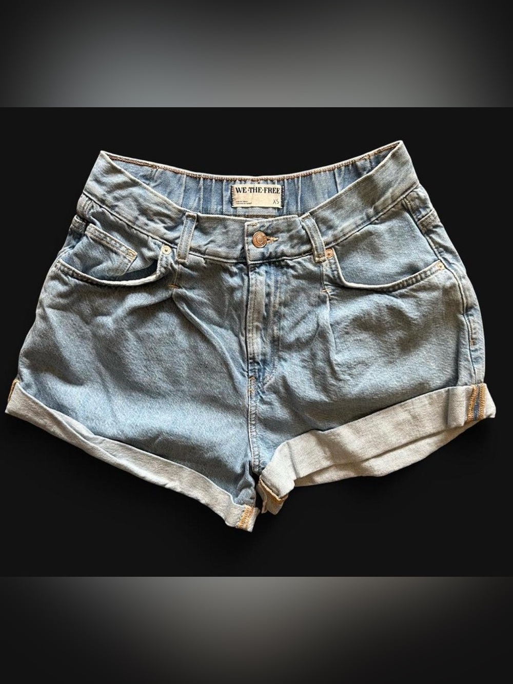 We The Free Light Blue High-Rise Rolled Cuff Denim Shorts